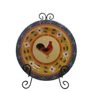Vintage Rooster Dinner Plate 11" - Heavy Ceramic Country Yellow White Floral